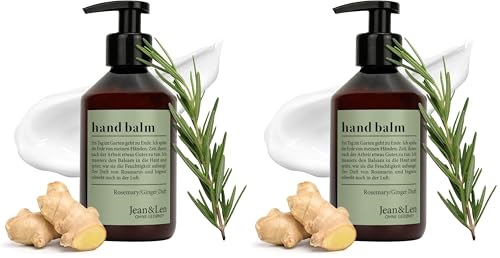 Jean & Len Hand Balm Rosemary & Ginger, con aceite de argán orgánico, manteca de karité y vitamina E para una piel suave, crema de manos hidratante para piel seca, aroma fresco aromático, 250 ml