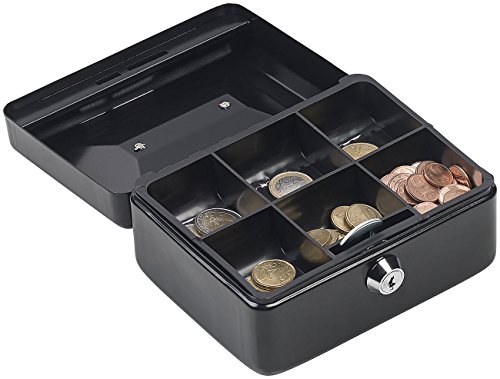 Xcase Caja de monedas: Caja de efectivo de acero, Inserto de monedas con 6 compartimentos, Bloquear, 2 llaves (Caja de dinero) Cover