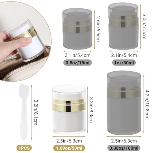 Image of Segbeauty 1.7oz Airless Pump Bottles Travel, Airless Pump Jars Pack of 4 Gold Empty Travel Jars for Creams Vacuum Bottle Dispenser, 50ml Refillable Bottle for Toiletries Moisturizer Container