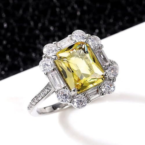 White Gold Plated Yellow Cubic Zirconia Engagement Rings Wedding Bridal Band Promise Rings Evening Parties Anniversary Valentine's Day Gifts Eternity Bands for Women