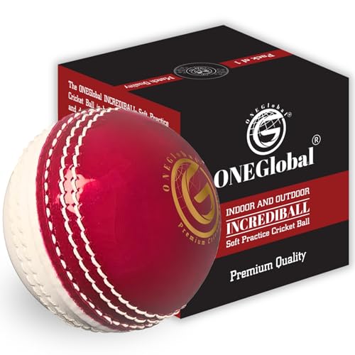 Image of Soft Rubber Cricket Ball for Practice | Outdoor & Indoor Practice Cricket Ball With Core & Stitched Seam | Realistic Feel, True Bounce & Swing For Practice, Honing Skills & Family Fun (1-Red&White)