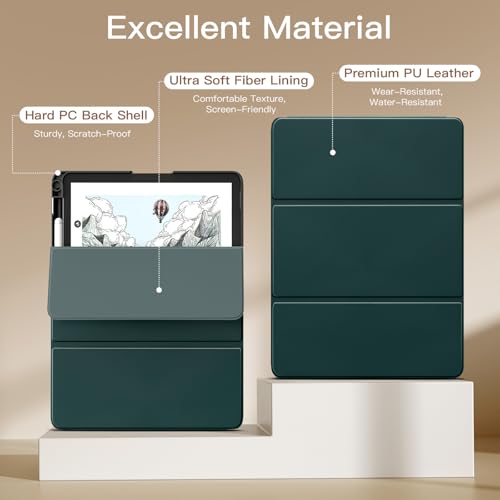 Image of MoKo Stand Case for 11 inch Kindle Scribe (3rd Generation -2025) & Kindle Scribe Colorsoft (1st Generation 2025) - Premium Leather Trifold Stand Cover with Pen Holder, Auto Sleep /Wake, Midnight Green