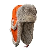 Mad Bomber Blaze Pilot Bomber Hat Real Rabbit Fur Trapper Hunting Cap, Small