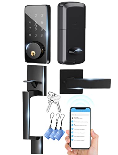 Front Door Lock Set, Keyless Entry Door Lock With Handle, App Smart Deadbolt Electrionic Door Lock, 150Pcs Code, Ic Card, Waterproof Exterior Door Lock #TOP4