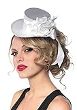 Leg Avenue Satin Top Hat With Flower And Bow Accent, White, One Size