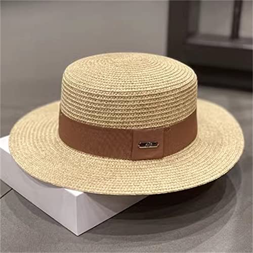 TLMDXTEU Pamelas Sombrero de Paja con Visera Plana for Mujer(marrón)