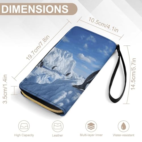 Women Wallets Snow Mountain Penguin Leather Wallet for Women Thin Wallet with Zipper Pocket Card Holder2