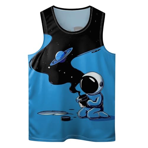 Blue Astronaut Mens Beach Tank Tops Novelty Graphic Quick Dry Sleeveless Shirt for Beach Workout S-4XL