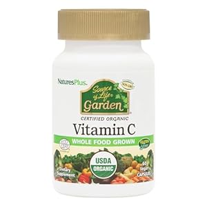 Natures Plus Source of Life Garden Certified Organic Vitamin C – 500 mg, 60 Vegan Capsules – Whole Food Immune Support Supplement, Antioxidant – Vegetarian, Gluten-Free – 30 Servings