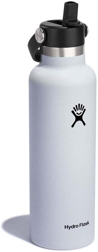 HYDRO FLASK - Water Bottle 621 ml (21 oz) - Vacuum Insulated Stainless Steel Water Bottle with Flex Straw Cap - BPA-Free - Standard Mouth - White