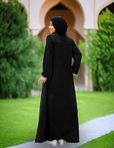 Image of Womens Muslim Abaya Dress Front Zipper 2 Pockets Long Sleeve Prayer Islamic Clothes with Hijab Cap