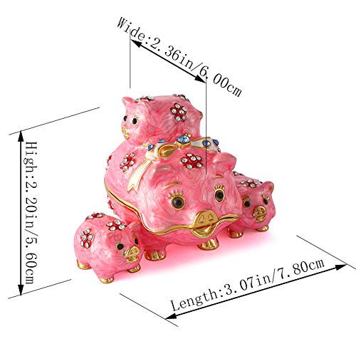 Qifu Hand Painted Cute Pink Pigs Enameled Jewelry Trinket Box Hinged Unique Gift Home Decor #TOP3