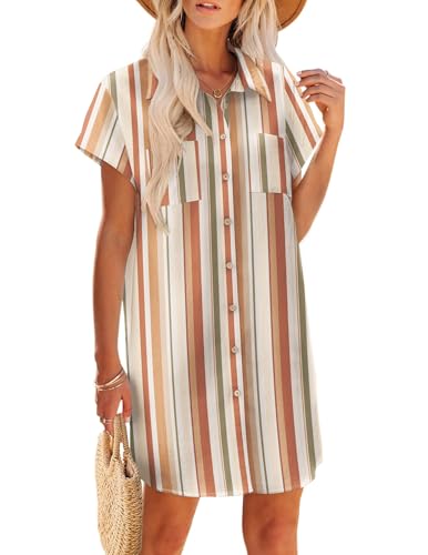 Image of Zeagoo Summer Dresses for Women 2026 Cotton Button Down Short Sleeve Tshirt Dresses Casual Mini Beach Dress