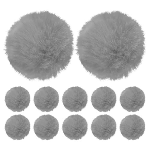 M METERXITY 12-Pack Faux Fur Pom Poms, 2.4 Inch/ 6 cm Soft Fluffy Pompoms Balls Faux Rabbit Fur with Elastic Loop for Hats/Bags/Keychains/Knitting Accessories/DIY Crafts [Light Grey]
