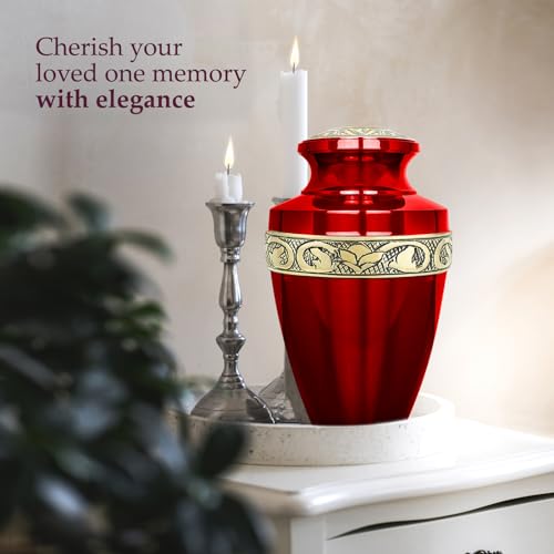 Image of Trupoint Memorials Cremation Urns for Human Ashes, Funeral Memorial Urn for Male and Female, Decorative Burial Grecian Urn Collection for Adult Men & Women - Grecian Red Gold, XL (300 LB)