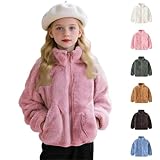 Kids Fall Winter Coat Zip Up Fleece Jacket with Pockets Warm Plush Outwear Boys Girls Stand-Up Collar Cute Tops for Children Toddler 2025 Trendy Fur Coats School Home Clothes Outfits Pink