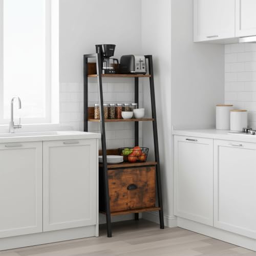 HOMYLIN Étagère d'angle élégante à 4 niveaux avec tiroir en tissu pliable pour l'organisation de la cuisine (42,5 x 29 x 110 cm)