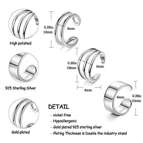 Jerywe 3Pcs Adjustable Cuff Earrings 925 Sterling Silver Ear Cuff Earrings 14K Gold Plated Non-Piercing Fake Helix Cartilage Cuff Earrings Conch Cuffs Earrings For Women #TOP1