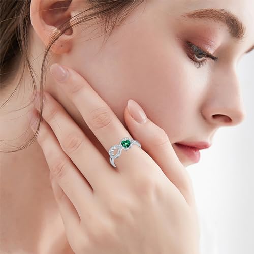 Infinity Ring for Women 925 Sterling Silver Heart Cut Emerald Engagement Promise Ring for Her2