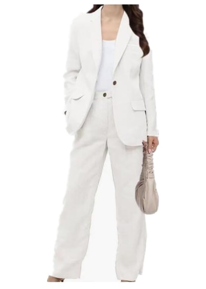 Womens 2 Piece Outfits Summer Linen Suit Formal Blazer Pants Set Wedding Tuxedos