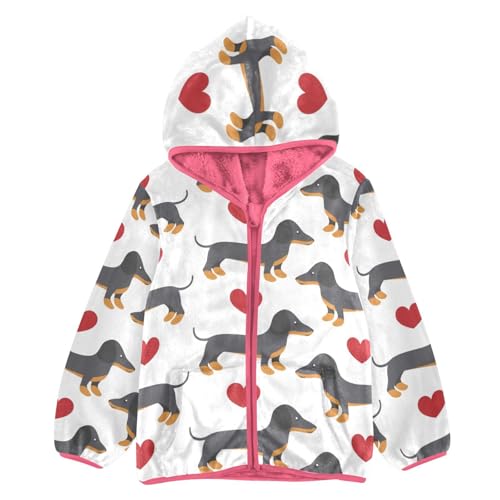 OTVEE Doodle Dachshund Valentine Heart Kids Hoodie Jacket Fall Spring Full Zip Warm Outwear Coat