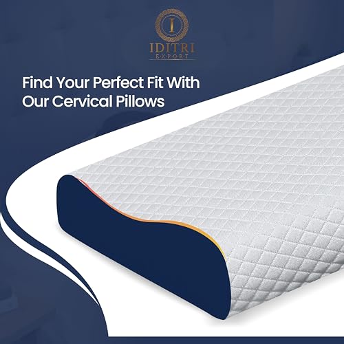 Image of Standard Cervical Pillow Set of 2, Memory Foam Contour for Neck and Shoulder Pain Relief, Ergonomic Design for Side and Back Sleepers, Breathable Blue Cover, 60 x 35 x 12 cm