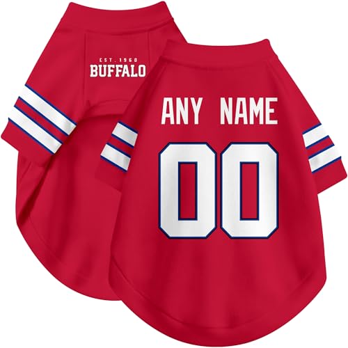 Image of Buffalo Dog Clothes Jersey Style Personalized Pet T Shirt with Custom Name Number for Small Medium Large Dogs