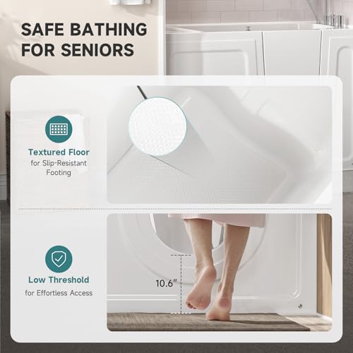CO-Z Walk In Tub, Walk In Tubs for Seniors, 52" x 30" Walk In Tub Shower Combo with Right Side Inswing Door, Low Entry Soaking Bathtub with Handheld Shower Sprayer & Slip Resistant Floor - Image 4