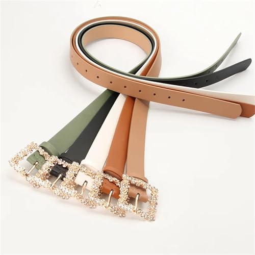 Women's Decorative Belt Belts For Woman Shiny Rhinestone Beautiful Square Wreath Metal Buckle Solid Color PU Belts3