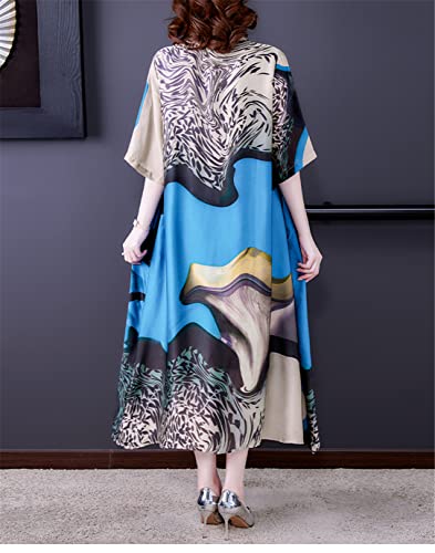 Robe longue en soie de mûrier chic Hdhdeueh bleue taille M - 2