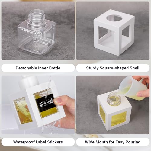 Image of Segbeauty 11.84oz Foaming Soap Dispensers, 2pcs 350ml Refillable Dish Soap Foam Dispenser with Labels for Kitchen Sink, Square Hand Soap Dispenser Pump Bottles Shower Containers for Shampoo Bathroom