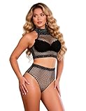 Material: Este lenceria sexy mujer está confeccionado en tejido de malla muy elástico, suave y favorecedor. La lencería de rejilla es adecuada para mujeres de todo tipo de cuerpo