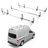 ALMULOO Steel 3 Bars Van Roof Rack,750LBS Cargo Ladder Rack Compatible with Nissan NV Cargo Van High Roof...