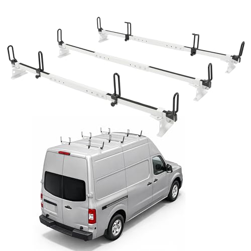 ALMULOO Steel 3 Bars Van Roof Rack,750LBS Cargo Ladder Rack