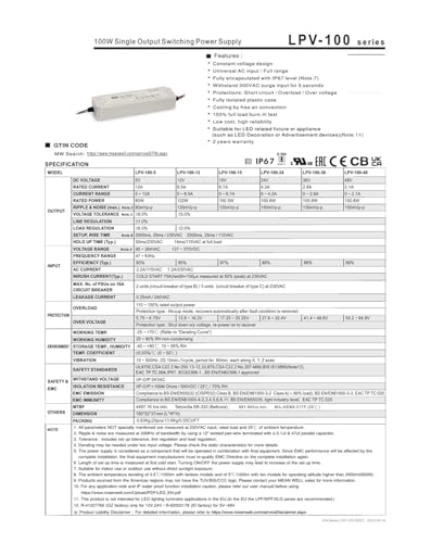 Alimentation à découpage étanche LPV-100 avec sortie unique stabilisée 36V
