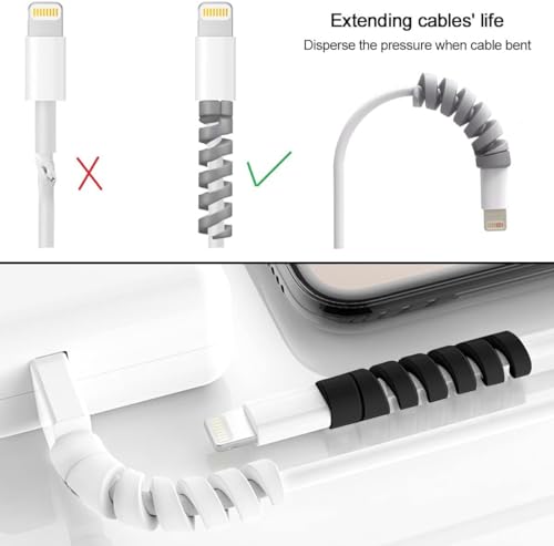 Image of ERZA 16 Pieces Charger Cable Saver, Silicone Highly Flexible Spiral Cable Wire Protector, Mouse Cable Protector, Suit for All Cellphone Data Lines, Computers End Cord Savers, Multicolor