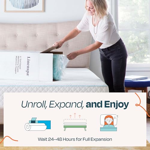 LINENSPA Memory Foam Mattress Topper - 2 Inch Gel Infused Memory Foam - Plush Feel - Cooling and Pressure Relieving - CertiPUR Certified - Dorm Room Essentials - Queen Size