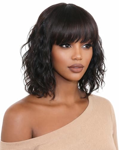 ManeMajesty 12 Inch Bob Body Wave Wig with Bangs-Natural 100%