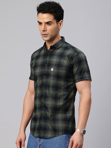 Image of Majestic Man Men Comfort Slim Fit Checked Pure Cotton Half Sleeve Casual Shirt