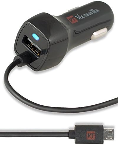 Micro USB Car Charger, VoltronTek Ultra Fast Travel Adapter with Extra Length Built-in Micro USB Connector for Samsung Galaxy S7 S6 S5 S4 S3 Galaxy Tab Note 5 4 3 2 Google Nexus 7 and Extra USB Port