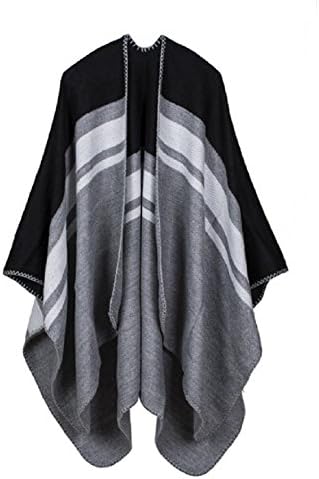 VamJump Women Winter Cashmere Reversible Poncho Cape Shawl Cardigan Coat Black