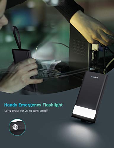 MOSFiATA 18W 10000 mAh USB C Power Bank, PD+QC 3.0 USB- C Fast Charger, 2 Input and 3 Output Portal with High-Speed Charging Tech, Emergency Flashlight and Leather Rope for Easy Carrying