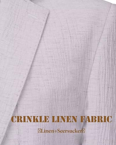 Mens Linen Suit Slim Fit 3 Piece Lightweight Suits for Men Retro Blazer Jackets Vest Pants Set Summer Beach Wedding Travel Casual Tuxedo Prom Light Purple Size XL2