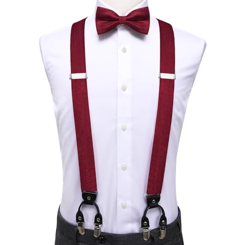 Image of Dubulle Suspender and Bow Tie for Men Paisley Solid Mens Suit Braces Pretied Bowtie and Handkerchief Cufflinks Formal Wedding
