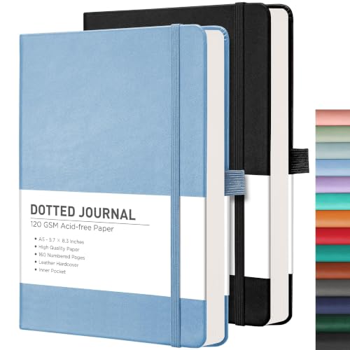 Cuaderno de puntos A5 para bullet journal con 320 páginas y soporte elástico para bolígrafos