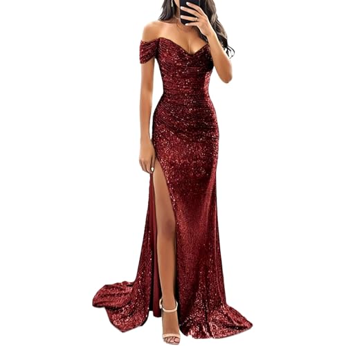Vestidos Largos de Sirena con Hombros Descubiertos y Lentejuelas para Mujer, Vestidos Formales Elegantes de Noche para graduación, Elegantes Mujer 2025 con Abertura
