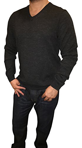 Calvin Klein Men's Extra Fine Merino Wool V-neck Sweater (Medium, Stovepipe Heather)