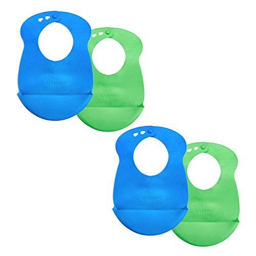 Tommee Tippee Roll 'n' Go Baby Pouch Drip Catcher Baby Bib, 7+ Months - Blue and Green, 4 Pack