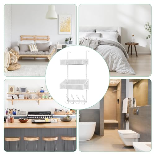 Hocookeeper Over The Door Organizer, Over The Door Hooks & Baskets - 12 Hooks & 2 Mesh Baskets Back of Door Storage Organizer for Bathroom, Kitchen, Bedroom (White) thumbnail 9