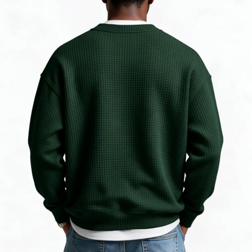 Waffle Long Sleeve Men V Neck Fake 2 Piece Casual Layered Shirt Fall Outfit - image 5